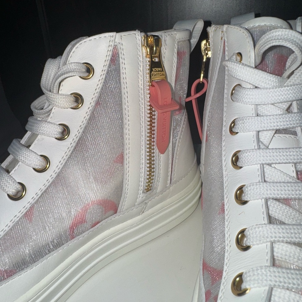 Louis Vuitton White and Pink High-Top Sneakers - Picture 2 of 9